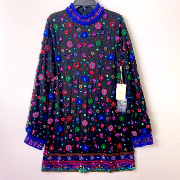 TULAROSA Multicolored Sequins Embroidered Floral Rainbow of Crystal Accents - Picture 5 of 9